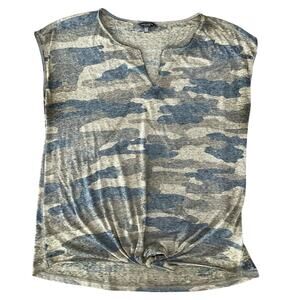 Lucky Brand Women’s Camouflage V Neck T-Shirt Round Hem Size XL